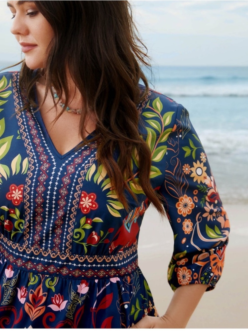 BloomChic Navy Multicolor Floral & Elephant Print Midi Dress - Picture 12 of 13